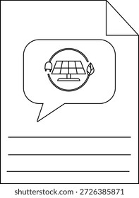 Sonnenkollektor Symbol ist in einer Sprechblase auf einem Papier mit Linien