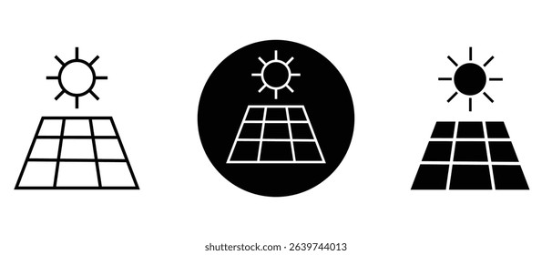 Solar panel icon, Sun energy icon. Solar panel vector Flat set in black and white color. Solar panel Vector illustration. 