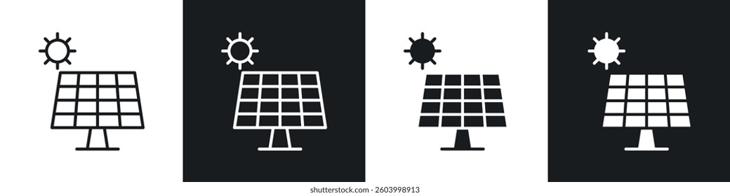 Solar panel icon symbol collection on white background.