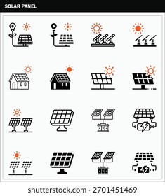 Solar panel icon symbolizing renewable energy, eco-friendly power generation, and sustainability.