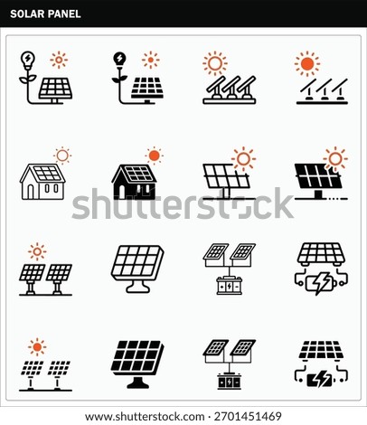 Solar panel icon symbolizing renewable energy, eco-friendly power generation, and sustainability.