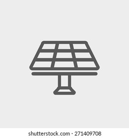 Línea delgada de icono del panel solar para diseño plano minimalista moderno y móvil. Icono vector de gris oscuro sobre fondo gris claro.