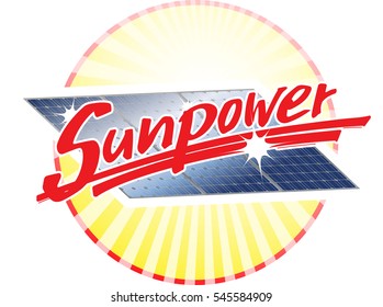 Solar panel icon titled "sunpower" in hand written letters.