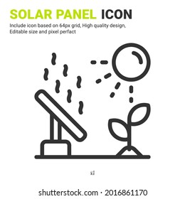 Solar panel icon vector with outline style isolated on white background. Vector illustration solar energy sign symbol icon concept for digital farming, technology, industry, agriculture and project