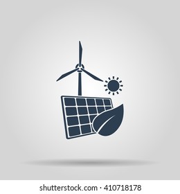  solar panel icon and wind turbine icon. Vector