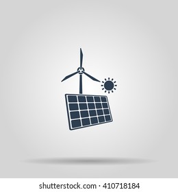  solar panel icon and wind turbine icon. Vector