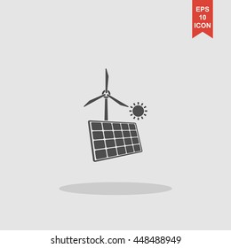 solar panel icon and wind turbine icon. Vector