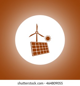 solar panel icon and wind turbine icon. Vector