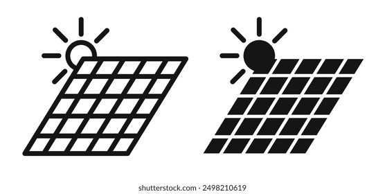 Solar panel iconicon vector collection in outlined and solid style
