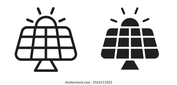 Solar panel icons in black line and filled versions