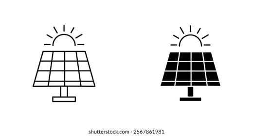Solar panel icons collection in Filled flat and thin line style.