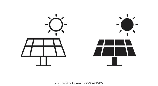 Iconos del panel solar rellenados, línea delgada, contorno y trazos