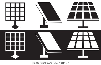  Iconos del panel solar. Icono verde de la energía eléctrica. Ecología, electricidad y signos y símbolos de energía renovable. aislados sobre fondo blanco y negro. Ilustración vectorial EPS 10