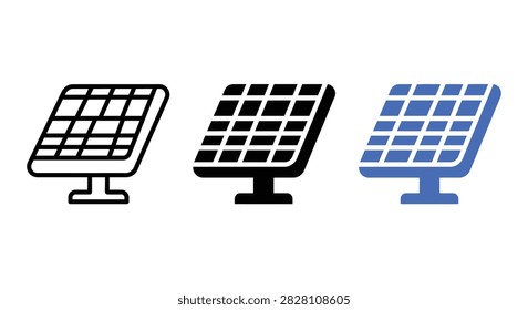 Solar panel icons in outline solid and blue flat styles a graphic silhouette