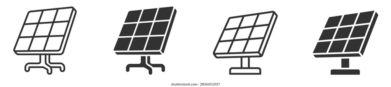 solar panel icons in outline and solid styles vector illustration for renewable energy design on transparent background