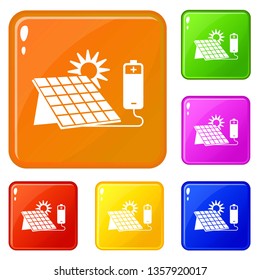 Solar panel icons set collection vector 6 color isolated on white background
