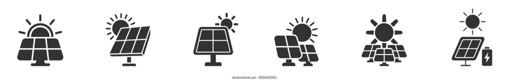 solar panel icons with sun and battery symbols renewable energy and power generation on transparent background