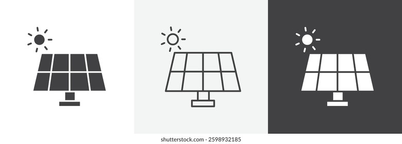 Solar panel icons in Thin line black color. flat simple vector symbols illustration.