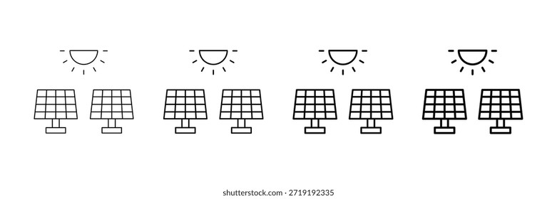 Conjunto de Vector de iconos de panel solar en estilo de línea de trazo diferente