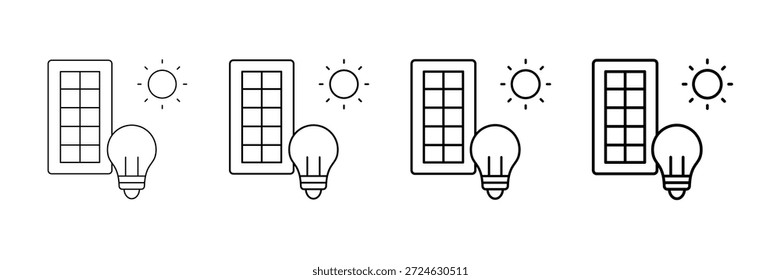 Conjunto de Vector de iconos de panel solar en estilo de línea de trazo diferente