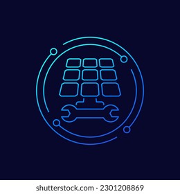 Solar panel installation icon, linear design