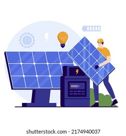 Solar panel installation illustration concept. Illustration for websites, landing pages, mobile applications, posters and banners. Trendy flat vector illustration