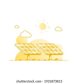 Panel solar aislado en fondo blanco, ilustración de concepto de esquema plano de energía solar renovable