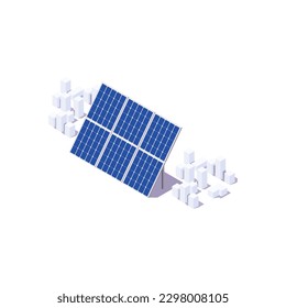 panel solar en isometría sobre fondo blanco