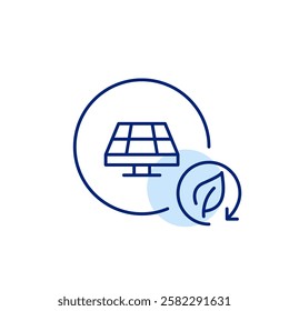 Solar panel and leaf in recycling arrow. Eco-conscious living. Clean energy for Earth saving. Pixel perfect, editable stroke icon