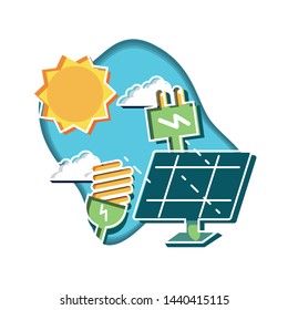 solar panel with light bulb and energy plug