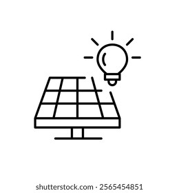 Solar panel and light bulb. Sustainability, renewable energy and innovation. Eco-efficient technology. Pixel perfect, editable stroke icon