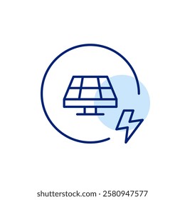 Solar panel and lightning bolt. Sustainable energy sources, alternative power generation. Pixel perfect, editable stroke icon