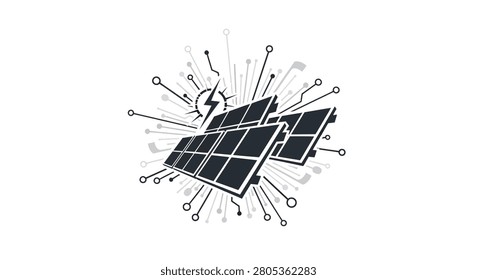 Solar panel with lightning bolt symbol