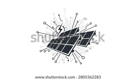Solar panel with lightning bolt symbol