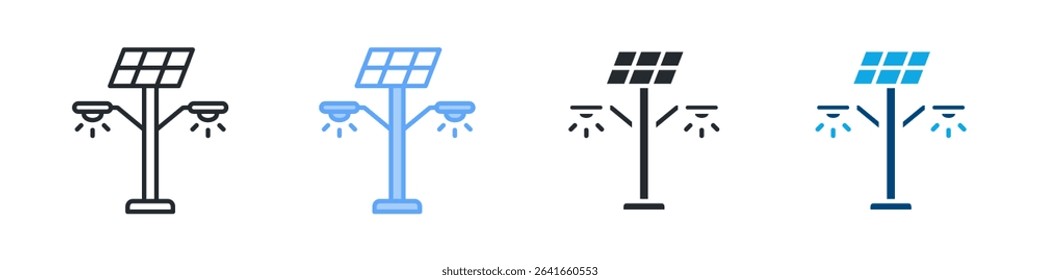 Solar Panel Lights Icon Set Multiple Style. Design In Outline, Blue, Glyph, Dualtone