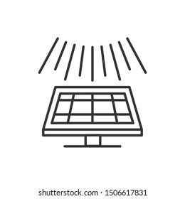 Solar panel line black icon. Green technology sign. Alternative energy vector pictogram. Photovoltaic system symbol. Button for web page, app, promo. UI/UX/GUI design element. Editable stroke.