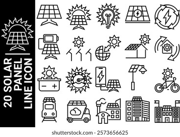 solar panel line icon, black and white