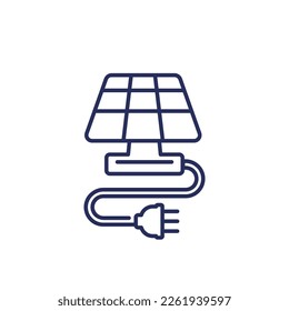 icono de la línea del panel solar con enchufe eléctrico