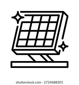 Ícone da linha do painel solar, símbolo da estrutura para energia renovável, tecnologia verde, energia sustentável, eletricidade solar e utilidade ecológica. Ícone de sinal vetorial.