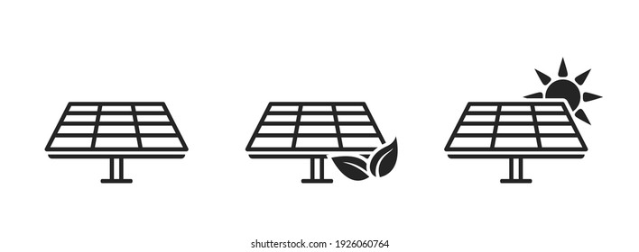 conjunto de iconos de la línea del panel solar. industria ecológica. medio ambiente, símbolo de energía sostenible, renovable y alternativa. imágenes vectoriales aisladas