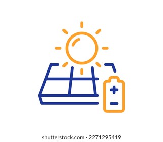 Icono de línea de panel solar. Signo de energía solar. Símbolo de la batería de carga. Concepto colorido del contorno de línea delgada. Icono de panel solar de estilo lineal. Trazo editable. Vector