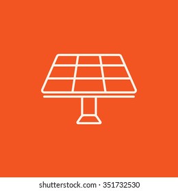 Icono de línea de panel solar para web, móvil e infografía. Icono blanco vector aislado en fondo rojo.