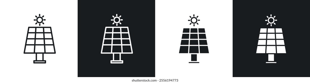 Solar panel linear icon set for app, and web design.