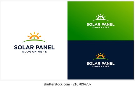 solar panel logo design with house concept, solar energy logo template