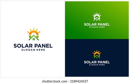 solar panel logo design with house concept, solar energy logo template