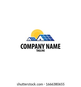 Solar panel logo with house and sun elements.