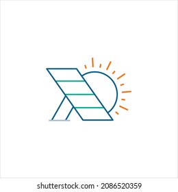 solar panel logo icon line style graphic design vector