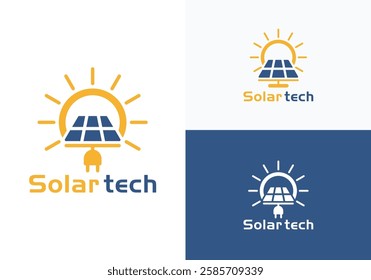 Solar panel logo icon template. Solar panel and sun sign. Alternative energy company emblem. Renewable electricity business symbol. Vector