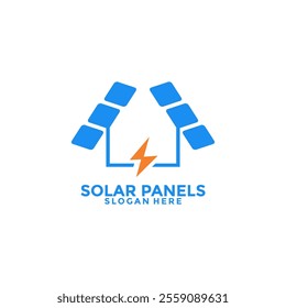 Solar panel logo vector design. Home Solar Energy logo icon vector template. House with light and solar icon vector.