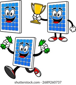 Conjunto de mascotas del panel solar 01, ilustraciones dibujadas a mano de mascotas del panel solar en varias poses.